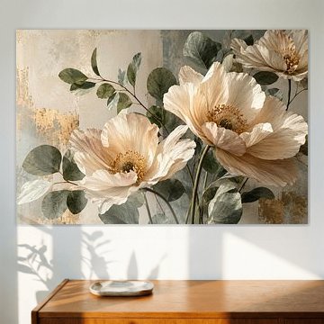 Botanische Blumenkunst in Beige und Grün