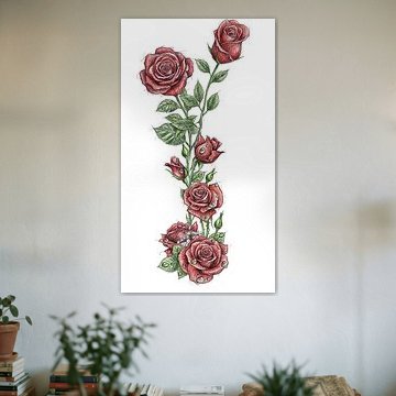 ROSE SCRIBBLE ART POTLOODTEKENING - METALEN POSTER