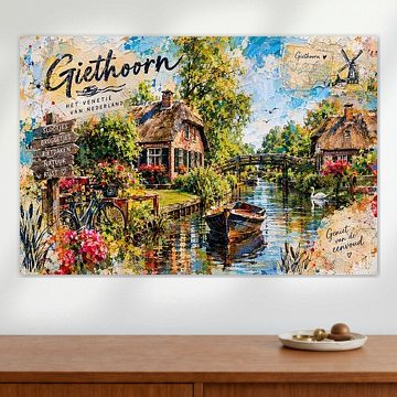 Peinture représentant Giethoorn – Fermes authentiques et canaux dignes d'un conte de fées sur Johannes