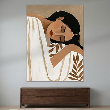 Femme au repos, en blanc et terre cuite, style bohème sur Carla Van Iersel