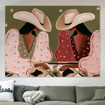 Cowgirls playing poker by Art in color