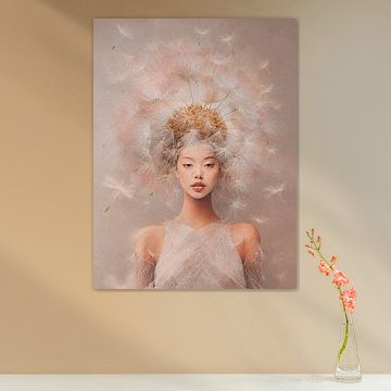 Surrealistisches Fine-Art-Porträt: Frau, die eine Löwenzahnblüte zerpflückt
