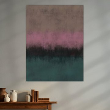 Œuvre d'art abstrait minimaliste dans les tons taupe, rose et vert