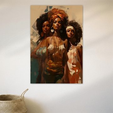 African women wearing orange headscarves