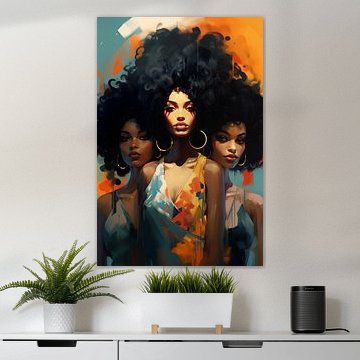 African women with Afro hairstyles and gold hoop earrings