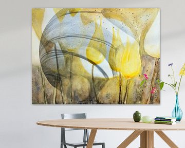 Gele tulpen - abstract van Christine Nöhmeier