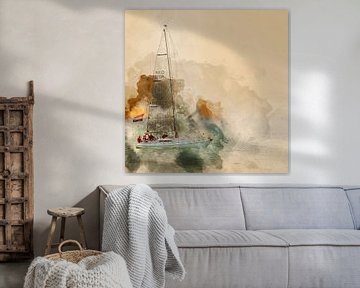 Sailing boat passing the coast of Vlissingen (Netherlands) by Art by Jeronimo