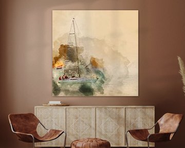 Segelboot vor der Küste von Vlissingen von Art by Jeronimo
