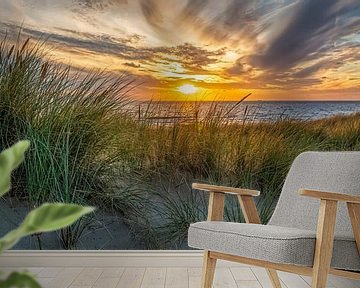 zonsondergang met de duinen en de Noordzee van eric van der eijk