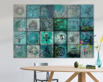 Collage turquoise, digitale kunst van Rietje Bulthuis