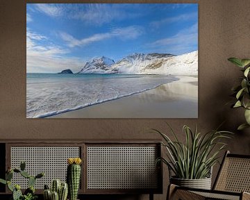 Plage de Haukland dans l'archipel des Lofoten en Norvège en hiver sur Sjoerd van der Wal Photographie