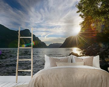 Zonnestralen over het Frafjord in Noorwegen van Sjoerd van der Wal Fotografie