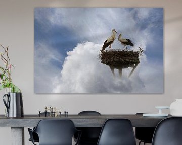  storks in the clouds by Yvonne Blokland