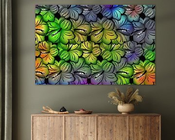 Colourful pattern of hibiscus flowers by Rietje Bulthuis