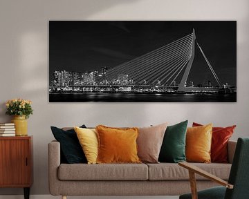 Erasmusbrug Rotterdam bij nacht in zwart wit sur ABPhotography