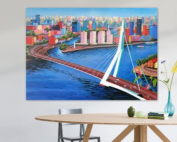 Schilderij Rotterdam Skyline Rotterdam met Erasmusbrug