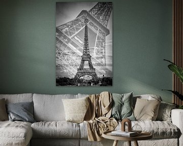 Eiffel Tower Double Exposure II | Monochrome van Melanie Viola