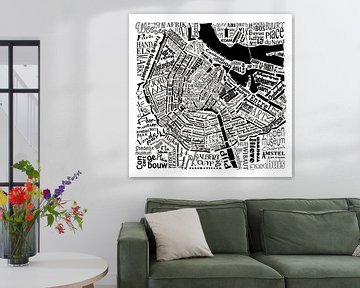Amsterdam,  typografische plattegrond met A'dam toren van Muurbabbels Typographic Design