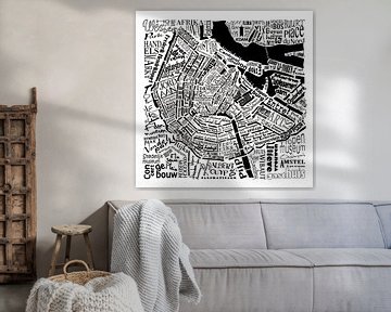 Amsterdam,  typografische plattegrond met A'dam toren