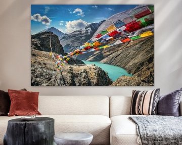 The prayer flags fluttering in the mountains, Tibet by Rietje Bulthuis