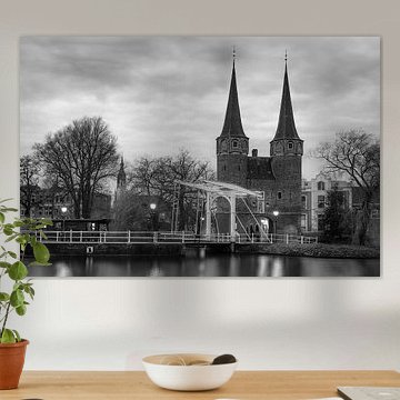 The East Gate of Delft, the Netherlands in black and white