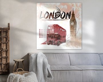 Digital-Art LONDON COMPOSING Big Ben & Red Bus sur Melanie Viola