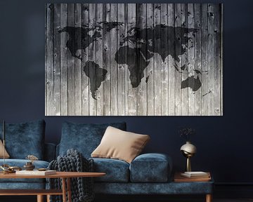 World map on wooden planks by WereldkaartenShop