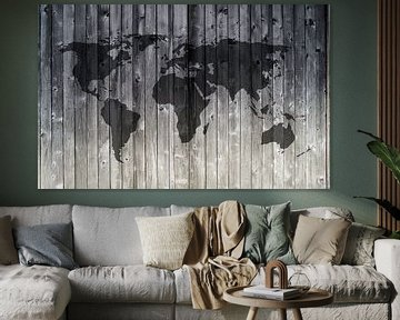 Wereldkaart op Houten planken
