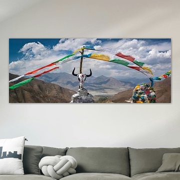  Schädel eines Yak auf einer Bergspitze in den Himalaya, Tibet