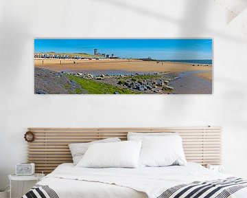 Panorama strand en strandhuisjes Vlissingen van Anton de Zeeuw