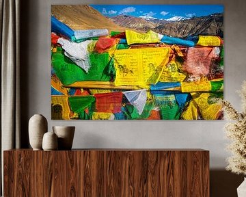  Colorful prayer flags in the mountains of Tibet by Rietje Bulthuis
