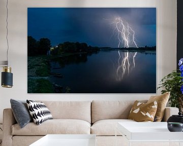 Lightning bolt over the river Loire by Michael Echteld