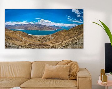 Road through the mountains along the Yamdrok Tibet by Rietje Bulthuis