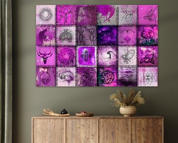 Collage de signes et de symboles, rose fuchsia et violet