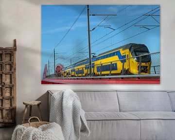 Train driving over the Hanzeboog train bridge near Zwolle by Sjoerd van der Wal Photography