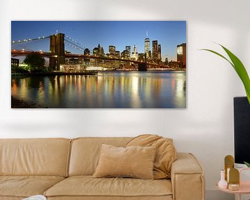 Brooklyn Bridge in New York over the East River in the evening, panorama by Merijn van der Vliet