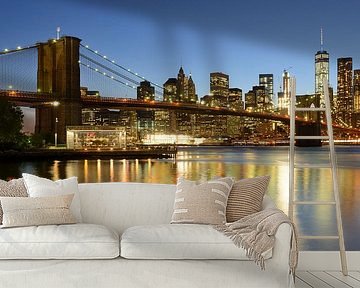Brooklyn Bridge in New York over the East River in the evening, panorama by Merijn van der Vliet
