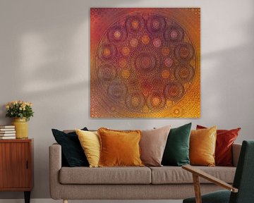Mandala of circles in orange yellow by Rietje Bulthuis