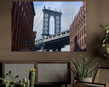 Manhattan Bridge gezien vanuit Washington Street in Brooklyn van Merijn van der Vliet