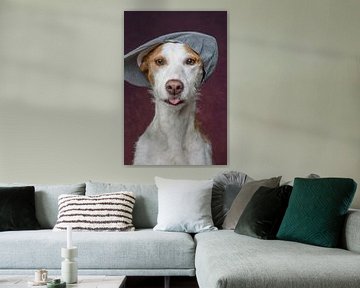 Pet, quadruped, doggie wearing cap and sticking tongue out  by R Alleman