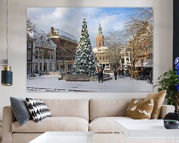 Kerstboom in Den Haag in de Sneeuw van Jan Kranendonk