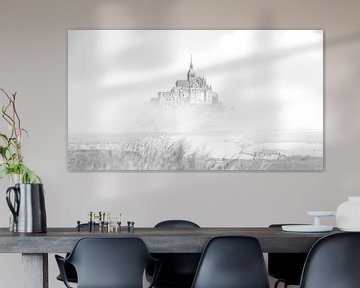 De Mont Saint-Michel Frankrijk Zwart wit van Rob van der Teen
