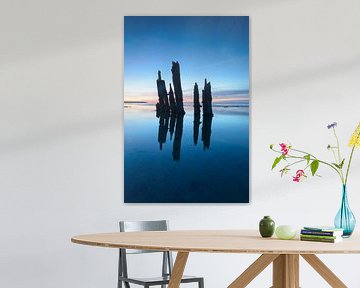 Palen op het wad bij Paesens-Moddergat van Sjoerd van der Wal