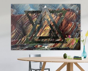 Gekleurde rockey mountains met groene bergen hipster van Peter Appel