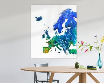 Kaart van Europa in Aquarel van Wereldkaarten.Shop