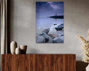 Lighthouse at the harbor entrance of Stavoren at the IJsselmeer  by Sjoerd van der Wal Photography