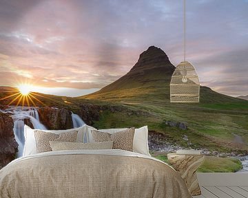 Kirkjufellsfoss at midnight Iceland by Menno Schaefer