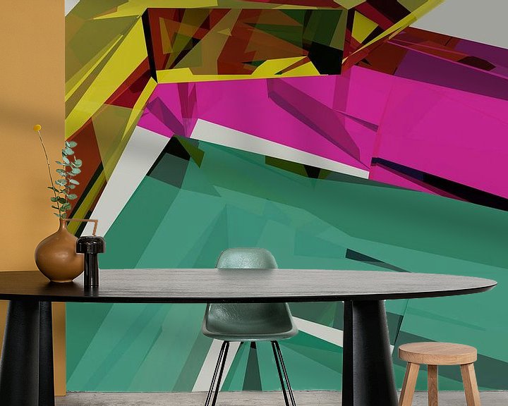 Sfeerimpressie behang: Tha Maze 6-2-4 van Pat Bloom - Moderne 3D, abstracte kubistische en futurisme kunst