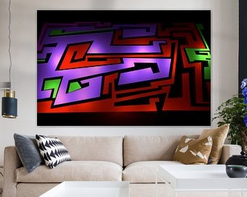 Tha Maze 3-1 van Pat Bloom - Moderne 3D, abstracte kubistische en futurisme kunst