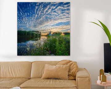 Panorama van zonsondergang Molen de Vlinder langs de rivier de Linge van Ardi Mulder